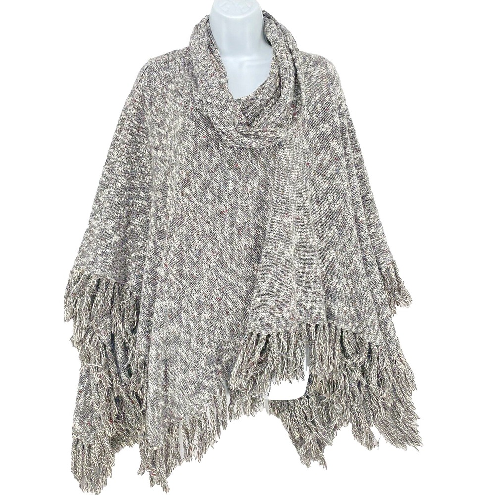 Fenn Wright Manson Gray Fringe Hem Knit Sweater Poncho Women's Size Small S Boho